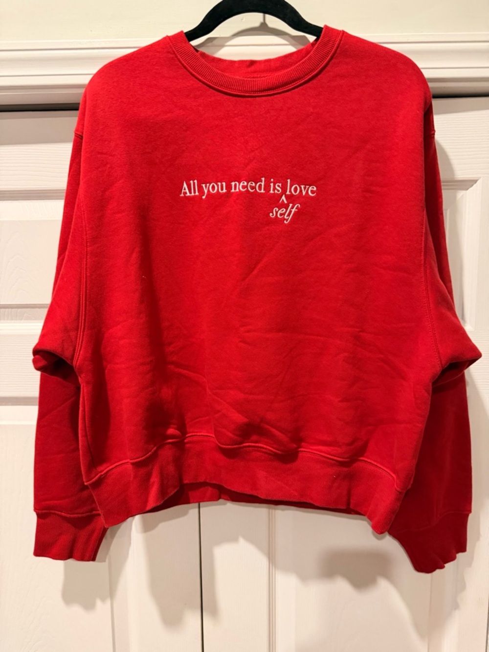 Brunette The Label Red Crewneck "All You Need Is Love Self" Sweatshirt
